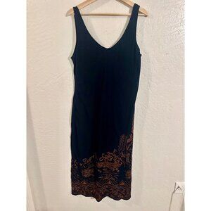 Y Chico’s Cotton Black Sleeveless Hippie V Neck Aztec Embroidered Midi Dress